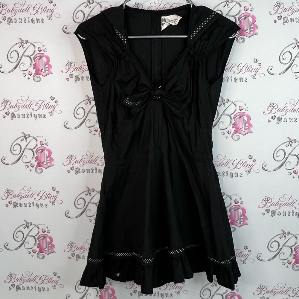 Suzee 666 dress vintage sailor style bow ribbon flap collar Black Mini Dress